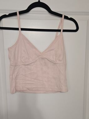 Cotton On Pale Pink Ribbed V-Neck Crop Top